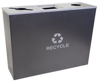18-Gallon Tapered Triple Bin Recycling Receptacle, Hammered Charcoal